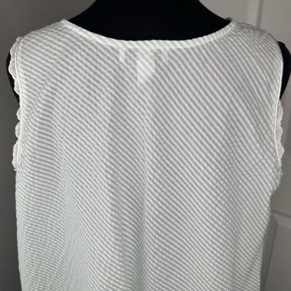 Miss Elaine Seersucker Nightgown Sz XL Striped Floral Embroidery Cottage Grandma - Picture 9 of 12